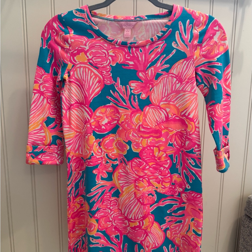 Lilly Pulitzer Girls Little Devon Dress in Fan Tastic Sparkling Blue, Size L - Picture 3 of 6
